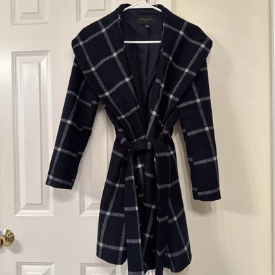 Abrigo envolvente Ann Taylor azul marino con panel de ventana para mujer mezcla de lana talla XSP cuello chal Foto 1 de 4