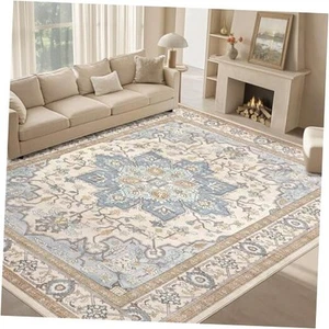 8x10 Area Rugs Living Room Rug- Soft Washable Large Vintage Low Pile Carpet - Picture 1 of 7