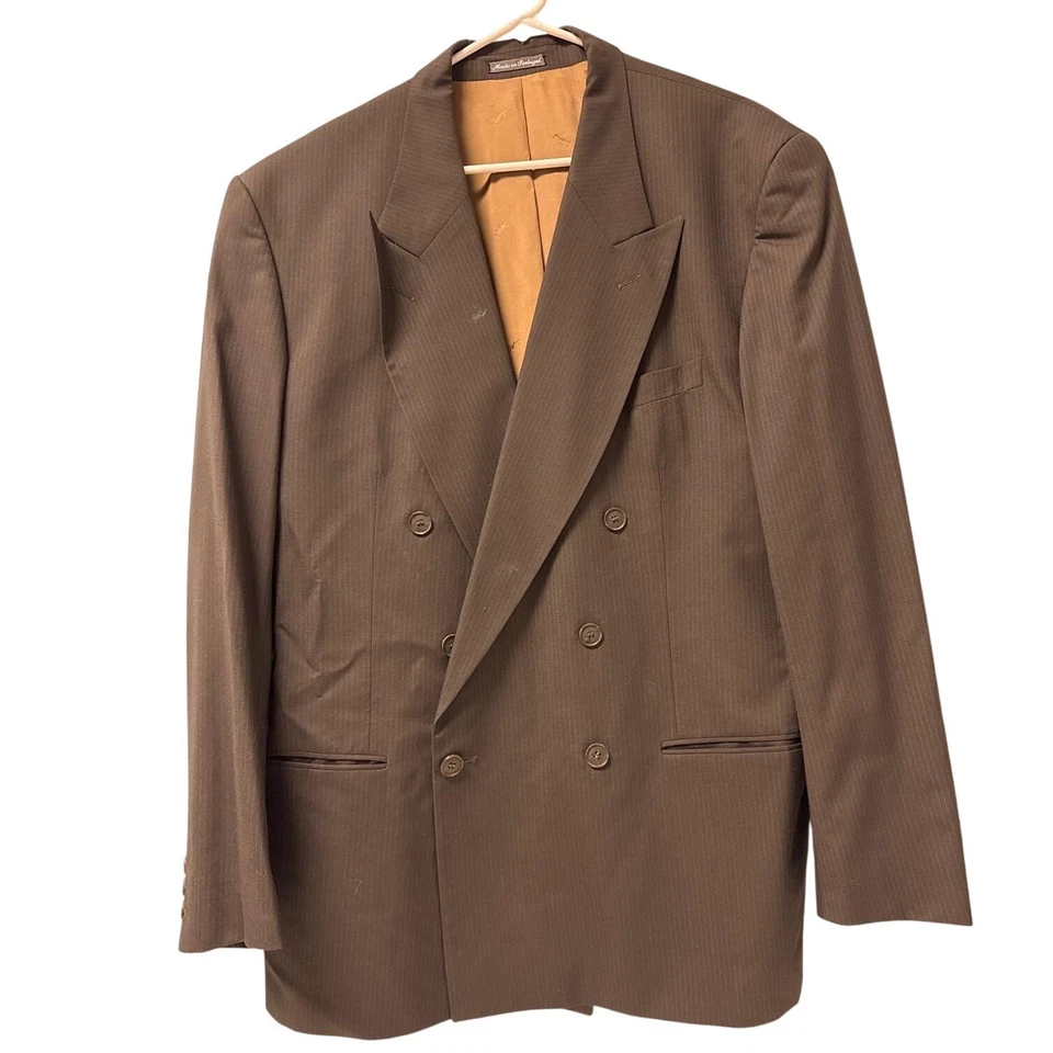 Blazer Yves Saint Laurent Para Hombres Marrón Rayas Doble Pecho Hecho en Portugal De Colección Foto 1 de 4