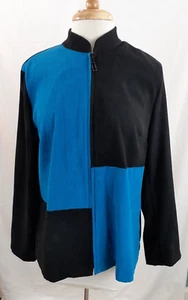 Elementz Womens L Colorblock Shacket Blue Black Zip Front Faux Suede 90s Stretch - Picture 1 of 8