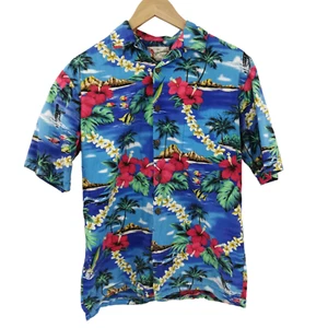Hilo Hattie Mens Button Front Hawaiian Shirt Size S Short Sleeve Blue Red Ocean - Picture 1 of 9