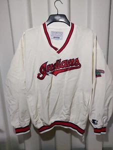 Rare Vintage Cleveland Indians Windbreaker Pullover Jacket Size Large White MLB - Picture 1 of 11