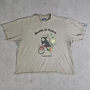 Onda Death And Taxes T Shirt Retro Grunge Grim Reaper T Shirt Mens Size XL Tan - Picture 1 of 9