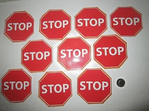 Lot Of 10 Stop Sign Stickers, High Quality Vinyl Decals 3-3/4" Octagon Shape - Picture 1 of 11