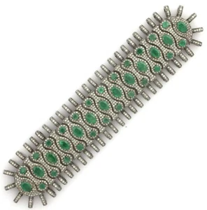 Diamond Thread Bracelet Pave Diamond Macrame Bracelet Handmade Emerald Bracelet. - Picture 1 of 12