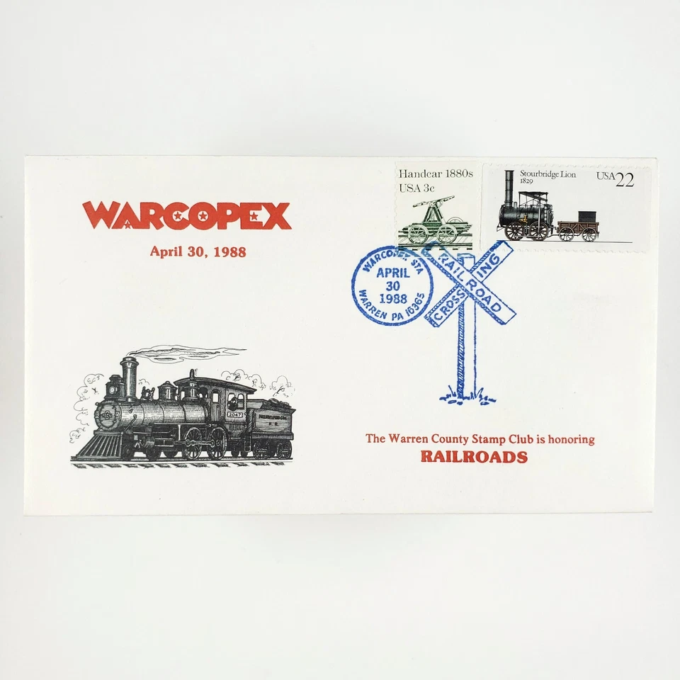 Warren County Club Railroad Stamp 1988 First Day Issue Stamped Envelope B574 - Image 1 of 2