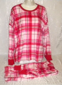 2-TEILIGES SCHLAFANZUG SET GR XL JOYSPUN ROT KARIERT WEICHER VELOURS WINTER PJ'S BIN*07 - Bild 1 von 3