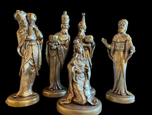 Vintage A Puddu Gold Poly Resin Nativity With Jeweled Wise Men Joseph Mary Jesus - Picture 1 of 16