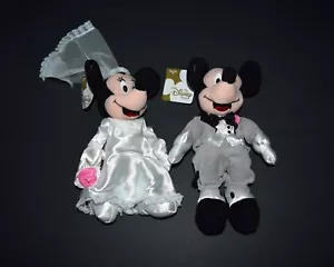 Vintage Disney Mickey & Minnie Mouse Braut Bräutigam Hochzeit Sitzsäcke Plushe 10" Neu - Bild 1 von 4