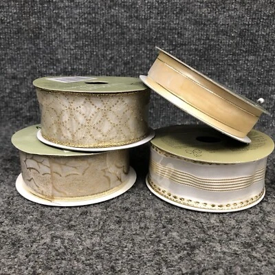 Lot Of 4 Vintage Mega Rolls (3) 1 1/2” Wired Christmas Ribbon 10yds (1) 7/8” New - Image 1 of 4