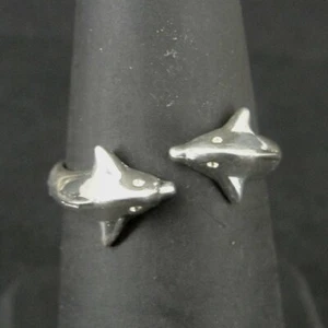 Ring Silver Dolphins Two Heads Wrap Style Sterling 925 Size 6.5 Band Ring 6 1/2 - Picture 1 of 4