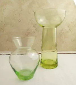 Hand Blown Glass Vases Pale Green 8" & 5" Tall Set of 2 - Picture 1 of 8