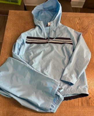 Calça e corta-vento vintage Reebok azul 1/4 zíper malha forrada com capuz tamanho G - Imagem 1 de 4