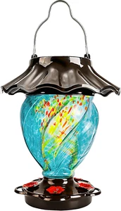 Solar Powered Hummingbird Feeder for Outside, Hand Blown Glass, 35 Fl.Oz, Never - Picture 1 of 6