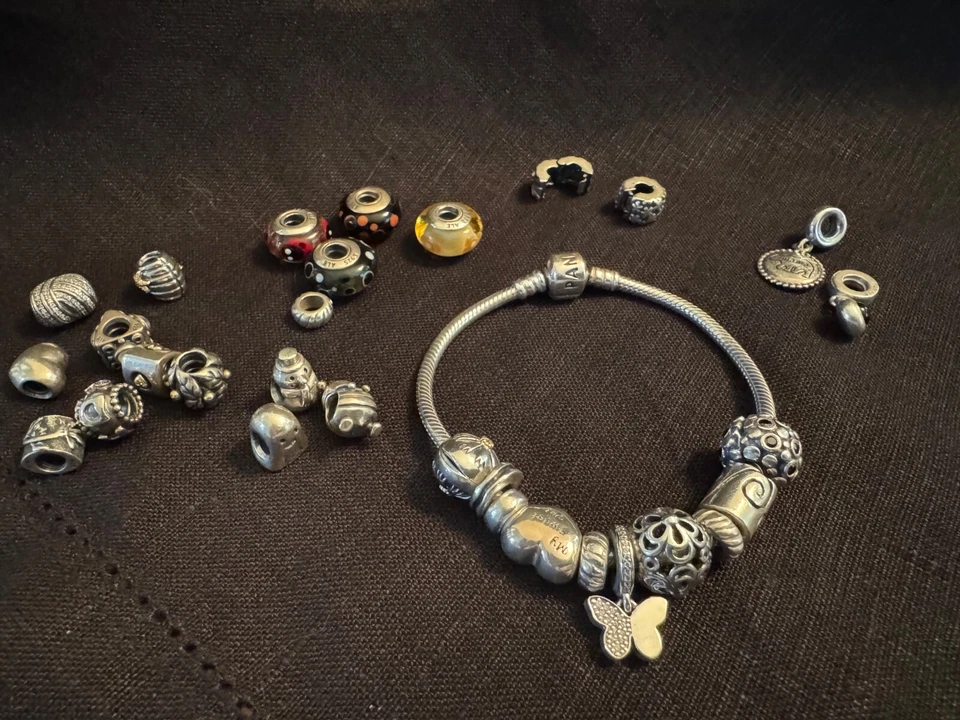 Authentic 925 Silver Pandora Charm Bracelet With 30 Assorted 925 Silver Charms - Image 1 of 4