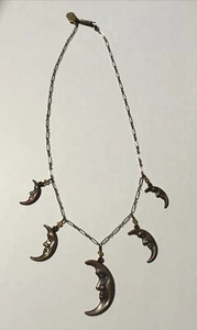 RARE Vintage Designer PIDIDDLY LINKS 5 MOON Necklace Brass Silver Tone 18” Boho - Picture 1 of 12