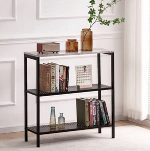 AINPECCA 1x Console Table 3-Tier Shelving 3-Layer Storage Rack Faux Marble White - Picture 1 of 9