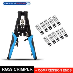 Coax Compression Crimper Tool BNC/RCA/F Crimp RG59/58/D1F2 + 10X Connectors Kit - Afbeelding 1 van 12