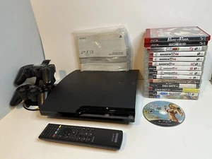 Sony PlayStation 3 PS3 Slim 120 GB Console Bundle + 18 Games 2 Controls Remote - Picture 1 of 10