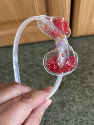 Lindo lazo con cuentas facetadas rojas, diadema transparente nuevo Foto 1 de 4