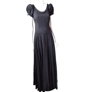 Vintage 1940's Black Crepe Dress Full Circle Skirt Short Sleeve Long Size 10 - Picture 1 of 8