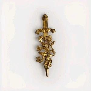 Vintage Large Medieval-Style Rampant Lion Sword Heraldic Gold Tone Brooch Pin - Picture 1 of 10