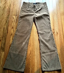 Vintage Y2K LEI Schnürjeans 11 Low Rise Flare Bell Bottoms Hip Hugger Wildlederimitat - Bild 1 von 10
