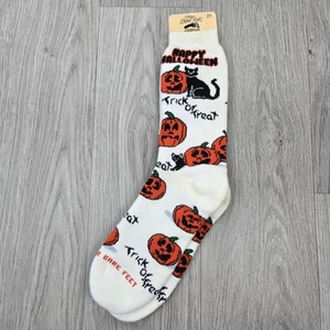 Calze Halloween vintage adulto 9-11 zucca bianca gatto nero fondo di magazzino anni 90 USA - Foto 1 di 5