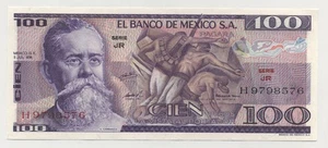Mexiko 100 Pesos 5-7-1978 Pick 66.b UNC Stempelglanz Banknote Serie JR - Bild 1 von 2