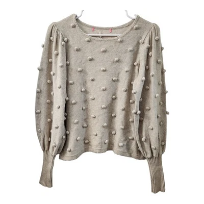 Suéter Lilly Pulitzer Beige Tejido Pom Pom Manga Globo Pullover Top Informal Foto 1 de 4