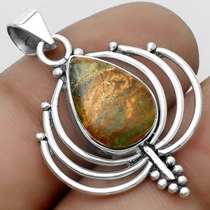 Lotus Turkish Rainforest Chrysocolla 925 Sterling Silver Pendant Jewelry P-1702 - Picture 1 of 5