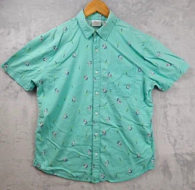 Peanuts Snoopy Pirate Palm Tree Shirt Mens Medium Green Short Sleeve Button Up - Image 1 of 3