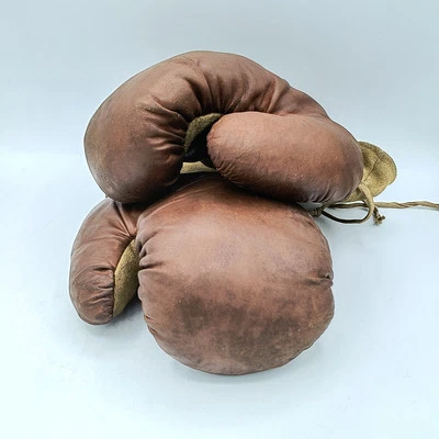 Vintage Boxhandschuhe 8 oz braun Leder Pferdehaar gepolstert  - Bild 1 von 4