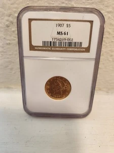 1907 MS61 NGC $5 Liberty Head Coin # 1734269 _ 002 - Picture 1 of 5