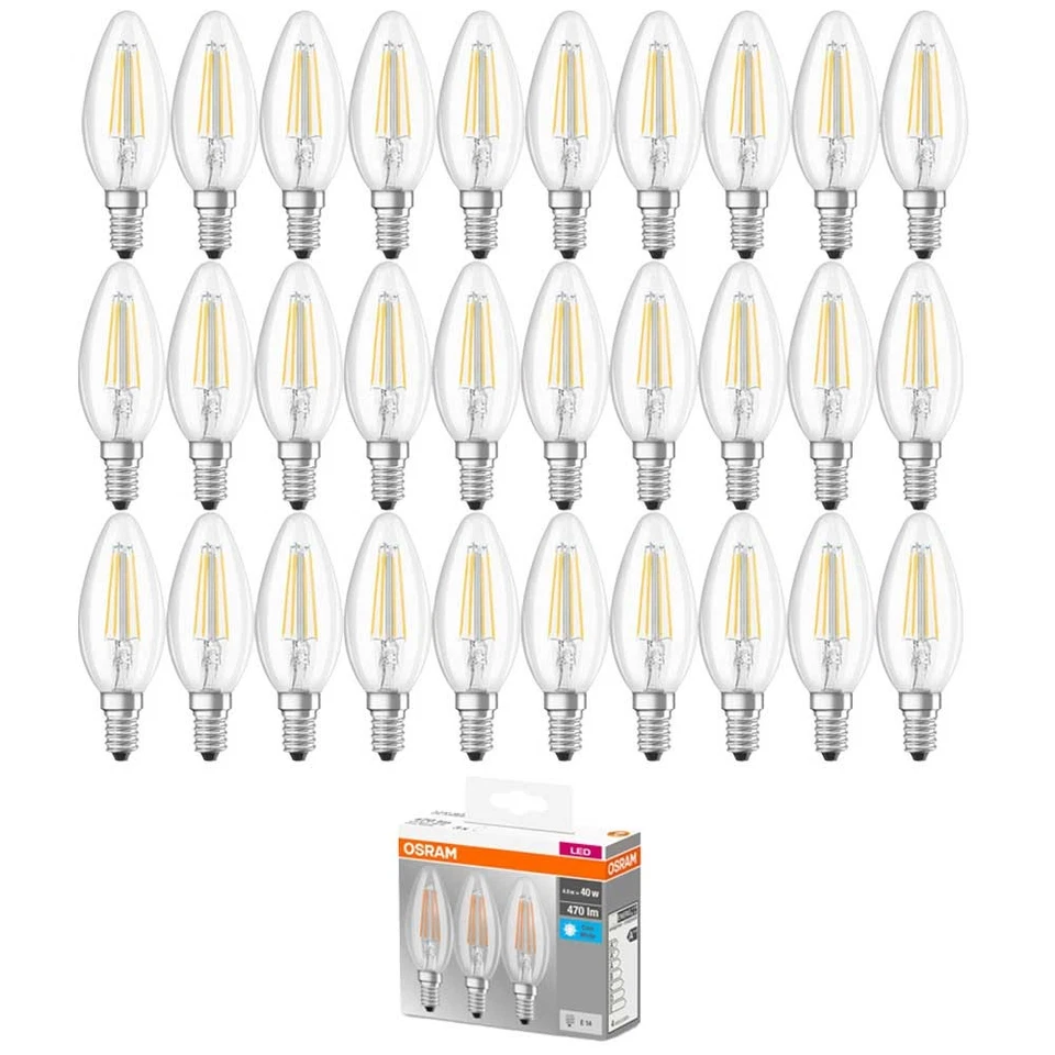 30 x Osram LED Filament Leuchtmittel Kerzen 4W = 40W E14 klar Neutralweiß 4000K - Bild 1 von 4