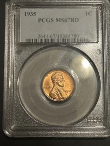 PCGS 1935 GEM MINT STATE 67 RED LINCOLN WHEAT CENT - Picture 1 of 5