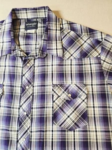 Wrangler Short Sleeve Western Shirt Pearl Snap Purple Plaid Mens 4x - Picture 1 of 8