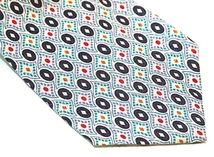 Nautica Necktie 100% Imported Silk Blue White Geometric Design 57" x 3.75" - Picture 1 of 5