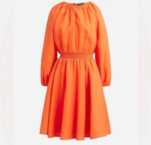 NEW J. Crew Palermo Dress Orange Linen Smocked Waist Long Sleeve Womens Small - Picture 1 of 6
