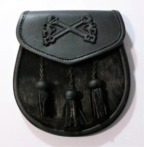 KILT SPORRAN BLACK BOVINE SALTIRE ZÜGELLOSE LÖWEN MATTSCHWARZER FUND SCHOTTISCH  - Bild 1 von 4