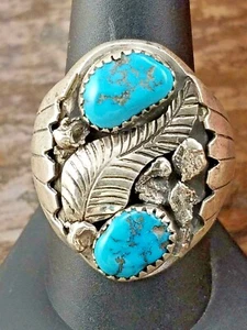Navajo Turquoise (FINE HIGH QUALITY) HEAVY Ring Signed By Known Artist - Picture 1 of 10
