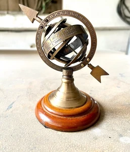 Antique Style Brass Armillary Sphere Arrow Globe 10cm Collectible Decor - Picture 1 of 7