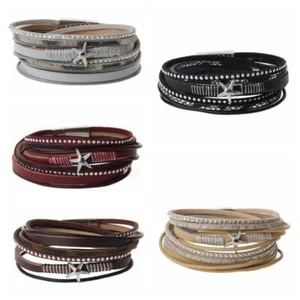 Women Men Multi-layer Stars Rivet Braid Leather Bracelet Charm Gift For Boy Girl - Picture 1 of 13