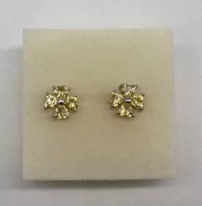 Silver Tone Yellow Clover Rhinestone Stud Earrings - Picture 1 of 4