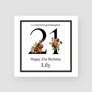Tarjeta de cumpleaños 21 personalizada hecha a mano hija nieta números florales - Imagen 1 de 4