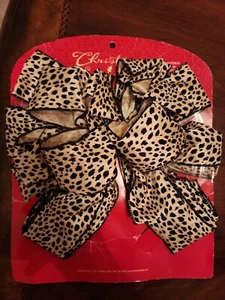 Leopard Animal Wired Bow Ribbon 2.5" Black Felt Gold Satin Robert Stanley - Picture 1 of 7