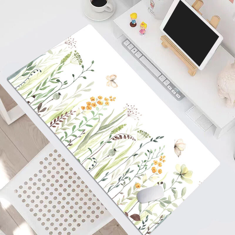 Yellow Floral Mouse Pad Green Leaf Desk Mat for Keyboard and Mouse Desk Pad - Image 1 of 4