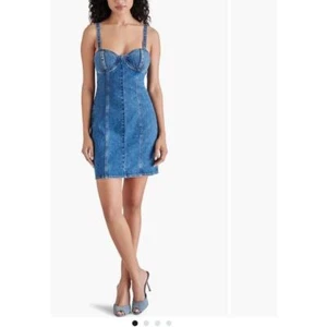 NEW Steve Madden Denim size Large Corset Mini Blue Jean Dress Summer Sweetheart! - Picture 1 of 3
