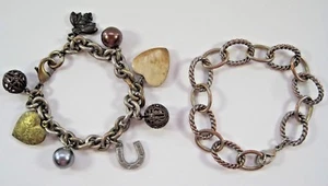 Copper Plated Link Bracelet Charm Twist Rope Lot Heart Horseshoe Ball Faux Pearl - Picture 1 of 12