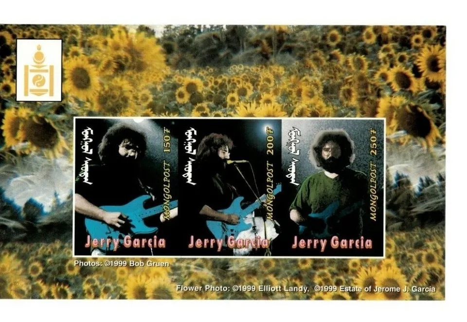 MONGOLIA 1999 - JERRY GARCIA - Hoja de 3 estampillas IMPERF - MNH Foto 1 de 1